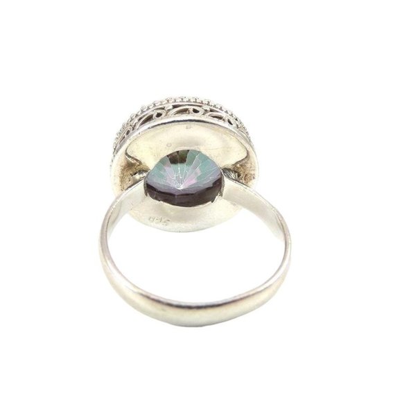 Sterling Silver Bezel Set Rainbow Quartz Filigree Large Ring Size 8.5 - Picture 4 of 6